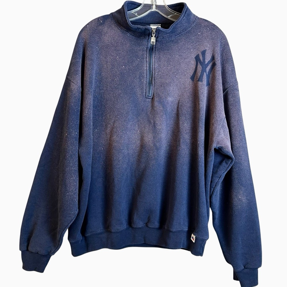 VTG 90s Russell Athletic 1/4 Zip Faded Sweatshirt New York Yankees Logo Custom